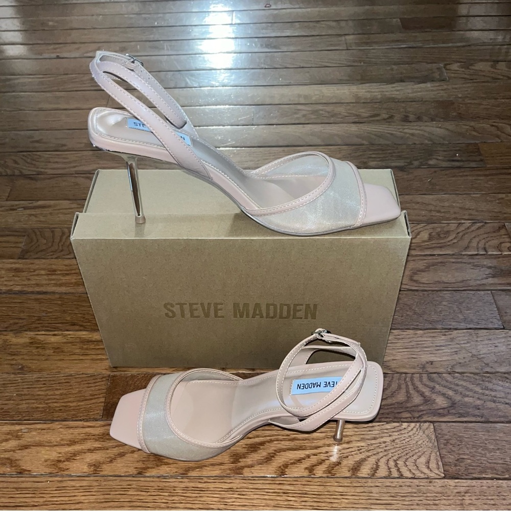 Steve Madden Meshee Heeled Sandals Beige Mesh Women’s size 10